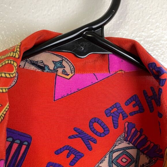 Womens Long Sleeve Silk Shirt Large Red Button Up Tribes Native American Sioux - Picture 7 of 11